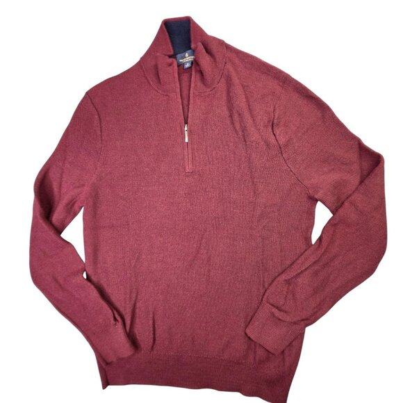 Brooks Brothers Sweater Mens Medium Maroon X Fine Merino Wool Half Zip Pullover - Picture 1 of 11